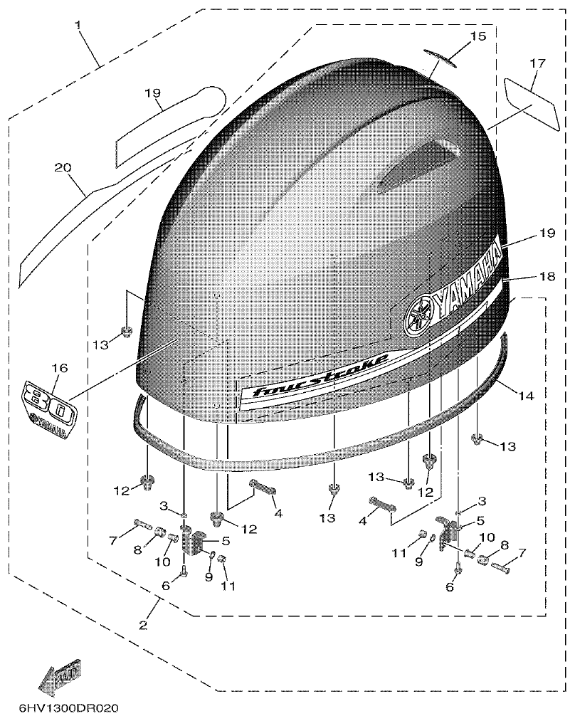 Yamaha F80DET, F100FET TOP COWLING parts diagram